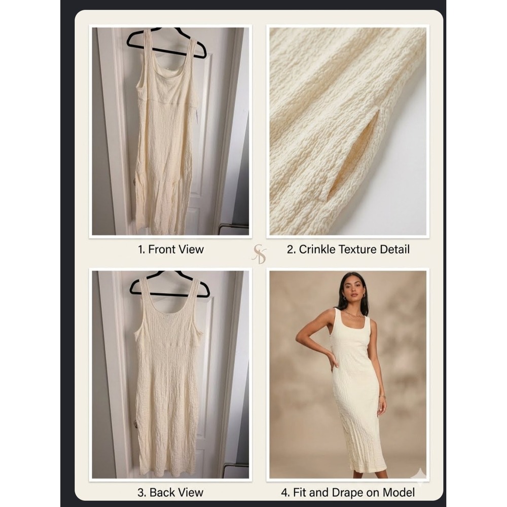 No Comment Plus Ivory Crinkle Texture Sleeveless Midi Dress with Pockets 3X NWT